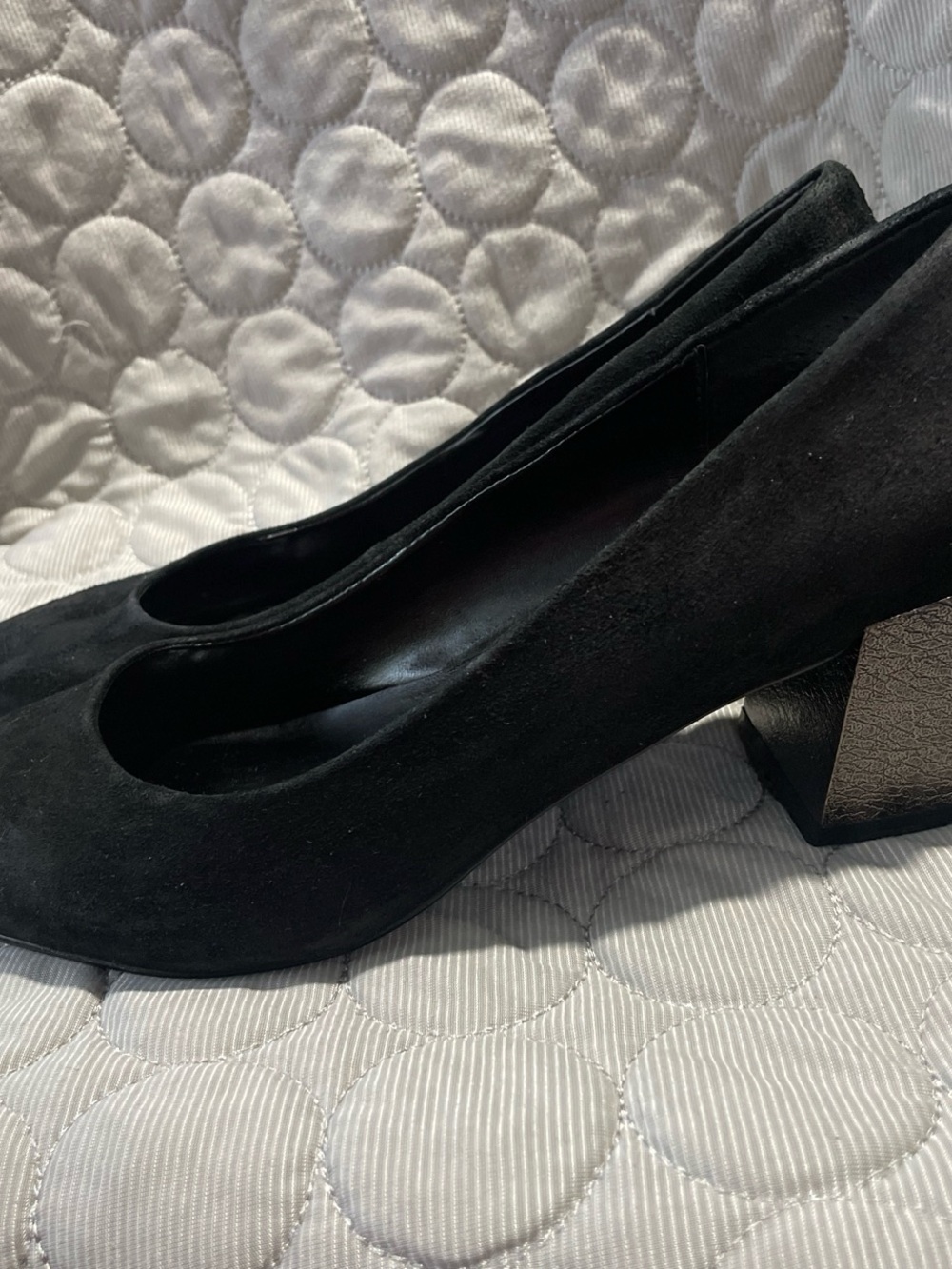 Black Suede Block Heel Pumps